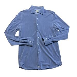 Sonrisa Silvery Luxury Garment Dye LS Button Up Shirt Cotton Blue Large Men